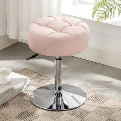 Produktbild von Schmuckhocker 360° drehbar, höhenverstellbar 40.1-52.5 cm, Kunstleder, rosa, für Schminktisch