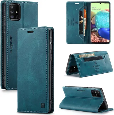 Obrázek produktu pro Galaxy A71 Pouzdro, RetroPolyuretanKožené Pouzdro, Stojánek a Ochranné Pouzdro pro Samsung Galaxy A71 modré