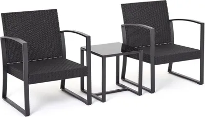 Image de Happyment Ensemble de jardin 2 personnes - Coussins imperméables - Table avec 2 chaises - Ensemble de salon de jardin - Balcon-Se