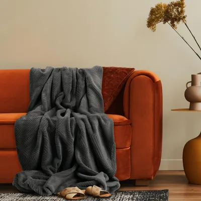 Produktbild von Deko Wohnzimmer Decke Kuscheldecke Tagesdecke Sofadecke Boho Waschbar Geo Muster 200x240cm Anthrazit