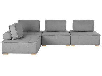 Produktbild von BELIANI Modulares Ecksofa Grau Polsterbezug 300 x 200 cm Gesteppt 4-Sitzer Wohnlandschaft L-Form aus Verschiedenen Elementen mit Kissen Modern Skandi