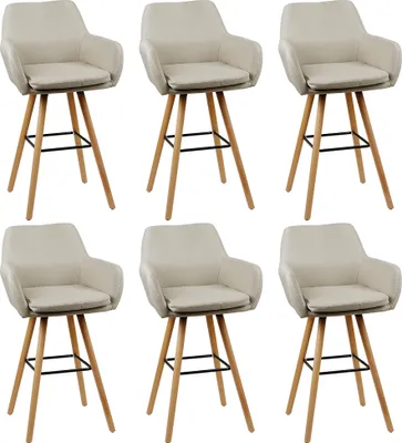 Produktbild von 6er Set Barhocker mit Stoffbezug Und Holzgestell Thekenhocker Rückenlehne Und Fußstütze Beige