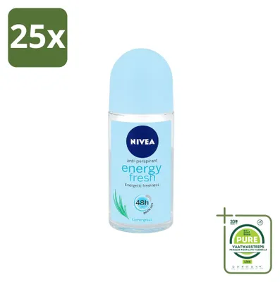 Immagine prodotto di 25 deodoranti roll-on NIVEA Energy Fresh per donna - 50 ml - confezione grande - 25 pezzi