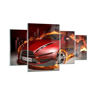 Produktbild von Bilder auf glas - Auto Flammen Rot - 160x90cm - Glasbilder - Wandbilder - Kunstdruck - zum Aufhängen bereit - Wanddekoration aus Glas - Glas Bilder - Wandbild auf Glas - 4 Teile - GDL160x90-0200