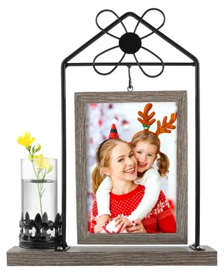 Productafbeelding van Houten fotolijst met vaas en metalen standaard - Vintage stijl