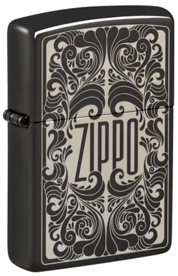 Produktbild von Zippo Sturmfeuerzeug - Nouveau Pattern Logo, High Polish Black, Laser Engrave -