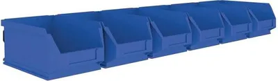Produktbild von Sichtlagerkasten-Set H75xB602xT180mm Stahl verzinkt mit Sichtlagerksten 6 x MK5 blau