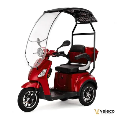 Produktbild von Veleco Draco Seniorenmobil - Dach mit Windschutzscheibe - 800W - Elektromobil - 3-Rad Mobilitätsroller - Fertig montiert - Alarm - (Rot)