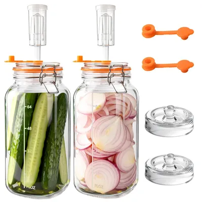 Productafbeelding van Fermentatieglazen van 2 liter, met vergistingsventiel en glazen gewicht, ideaal voor het inmaken van groenten en fruit