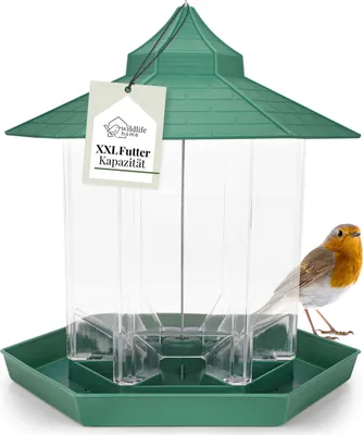 Produktbild von WILDLIFE HOME Vogelhaus zum Aufhängen, XL Vogelfutterhaus I Futterlaterne Grün I Vogelfutterspender für Garten & Balkon I Futterstation Wildvögel ganzjährig