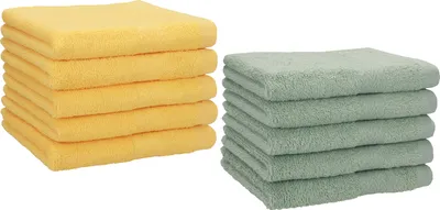 Produktbild von Betz 10 Stück Gästetücher 30x50 cm PREMIUM 100% Baumwolle Set  Farbe: honiggelb und heugrün