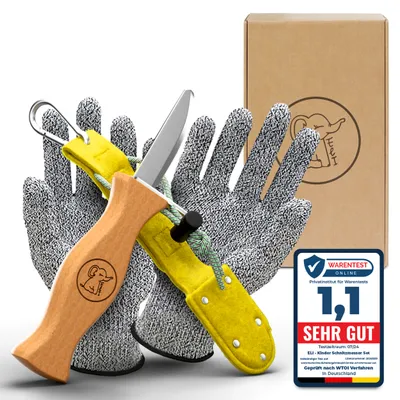 Obrázok produktu pre Eli® vyrezávací nôž pre deti s plsteným puzdrom od 6 rokov - detský nôž sady na vyrezávanie vrátane rezných rukavíc - detský vyrezávací nôž - vyrezáva