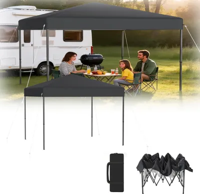 Produktbild von XINZI Pop-Up Pavillon 3x3m Faltpavillon, wasserdicht & UV-Schutz, Ein-Knopf-Schnellaufbau, 3-stufig höhenverstellbar,  Anthrazit (ohne Seitenwände)