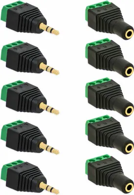 Produktbild von 5X Klinken Stecker + 5X Buchsen 3,5mm Adapter > Terminalblock 3 Pin Schraub Klemme Set