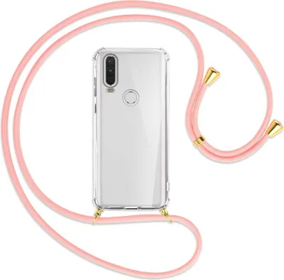 Produktbild von Handykette Backcover-Schutzhülle mit Band (Metall goldfarben) für Motorola One Action - rosa
