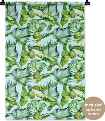 Produktbild von MuchoWow® Wandteppich Wandbehang Vintage - Ananas - Blätter 60x90 cm Tapisserie Dekoration Wandtuch - Foto-Teppich - Abwaschbar
