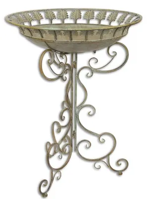 Produktbild von Casa Padrino Jugendstil Vogelbad mit Ständer Antik Grün Ø 52 x H. 67,5 cm - Barock & Jugendstil Garten Deko