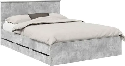 Produktbild von Bettrahmen mit Kopfteil Beton Grau 150 x 200 cm Ingenieurs Holz