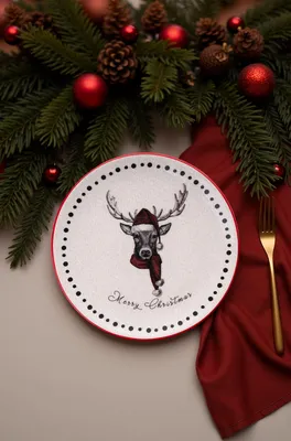 Productafbeelding van Hermia Concept, serviesbordenset voor kerst, wit (6 stuks) - 100% keramiek