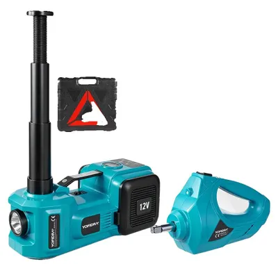 Zdjęcie produktu dla Podnośnik samochodowy elektryczny, udźwig 5 ton, zasilanie 12V DC, maksymalna moc 180W, zakres podnoszenia 36-53 cm, wbudowana pompka powietrzna o ciśnieniu 150 PSI