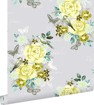 Produktbild von ESTAhome Tapete Blumen und Vögel Gelb 53 cm x 10.05 m