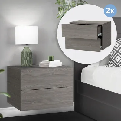 Obrázek produktu pro ML-Design 2x závěsný noční stolek se 2 zásuvkami, 42x29x30 cm, tmavě šedý