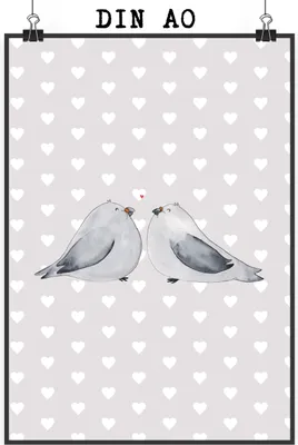 Produktbild von Mr. & Mrs. Panda Bild Turteltauben Liebe DIN A0 - Grau Pastell - Geschenk, wanddeko, Verliebt, Tauben, Freundin, Deko, drucke, Kunstdruck, glücklich, Wandbild