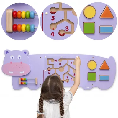 Zdjęcie produktu dla VIGA Tablica Sensoryczna Manipulacyjna Hipopotam Certyfikat Montessori