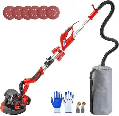 Immagine prodotto di Levigatrice per cartongesso VEVOR, 750 W, levigatrice elettrica per cartongesso, levigatrice per cartongesso pieghevole con manico telescopico, levigatrice elettrica, velocità variabile 800-1750 giri/min, levigatrice per muri con luci LED e sacchetto di aspirazione, 6 pad di levigatura