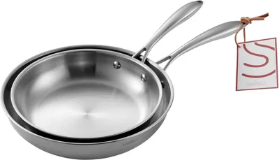 Imagen del producto de Juego de sartenes de acero inoxidable de 5 capas, de 24 cm y 28 cm, aptas para inducción, lavavajillas y horno