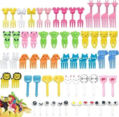 Immagine prodotto di 60 mini forchettine da frutta in plastica per contenitori bento