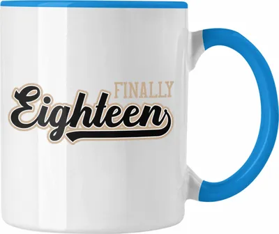 Produktbild von Trendation - 18. Geburtstag Tasse Geschenk Mädchen Junge Geschenkidee Lustig Spruch Sprüche 18 Geschenke Geschenkideen zum 18 Bday 18er Spruch (Blau)