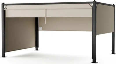 Obrázok produktu pre Blumfeldt Pantheon Cortina altánok 3x4 m – hliníkový rám, nastaviteľná strecha a bočné rolety, odolný voči poveternostným vplyvom a stabilný, béžová/čierna