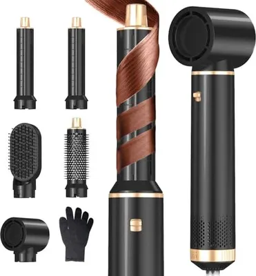 Produktbild von 5-in-1-Haartrocknerbürste Heiße Luftkräuselung negativer Ionenstyler, Multi-Funktions-Blaswand, Glattpinsel, Volumisierung aller Arten (schwarz)