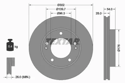 Obrázok produktu pre 2 brzdové kotúče Textar 302 mm vpredu pre Kia Sorento 2,4-3,5