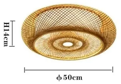 Productafbeelding van Bamboe plafondlamp - Handgeweven, plat model - 50 cm - E27 fitting - 1 lichtpunt - Geschikt voor een oppervlakte van 10-15 m² - Exclusief lamp