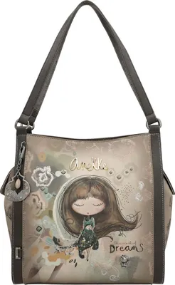 A handbag with a printed illustration of a girl.
