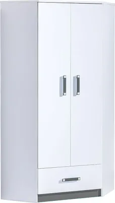 Produktbild von Kinderzimmer - Drehtürenschrank / Eckkleiderschrank Frank 02, Farbe: Weiß / Grau - 189 x 87 x 87 cm (H x B x T)