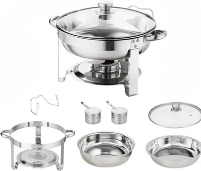 Zdjęcie produktu dla Happyment Buffet Warmer Deluxe - Okrągły - 3,5 L - Zestaw 2 - Brytfanna - Stal nierdzewna - Pojemnik utrzymujący ciepło