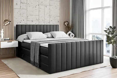 Produktbild von ALTDECOR Boxspringbett mit Fußteil, 2 Matratzen und Topper - 200x200 cm - EDITA-Z KING - Schwarz Kunstleder - Polsterbett mit, H3- und H4- Matratzen, Bettkasten und Lattenrost, Bett mit Stauraum