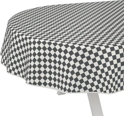 Produktbild von Tischdecke oldscool Karo Grau Oval 180x140cm mit Band-Kante Wachstuch abwaschbar
