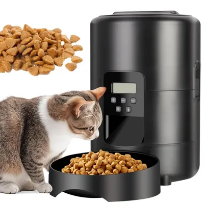 Produktbild von Futterautomat Katze, 2L Automatischer Futterspender Katze, automatischer Futterspender per Knopfdruck, Zeitgesteuerter Katzenfutterautomat für Katzen