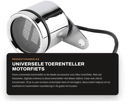 Productafbeelding van Toerenteller 2 in 1 - Digitale Voltmeter - Metalen Snelheidsmeter - Geschikt voor Motorfietsen - Klassiek Design - Explosieveilig en Vochtbestendig