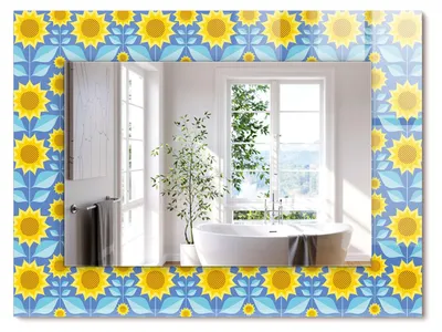 Produktbild von Sonnenblumen Blätter Muster – Rechteckiger Spiegel mit Druck 80x60 cm – Modern - Dekorativ für die Wand