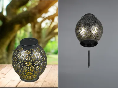 Produktbild von LED Solar Tischleuchte mit Erdspieß Silber antik Ø 18cm - R55286188