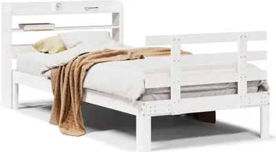 Image de vidaXL Cadre de lit avec tête de lit sans matelas blanc 100x200 cm