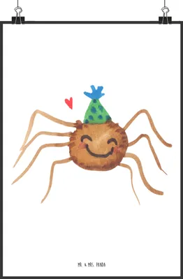Produktbild von Mr. & Mrs. Panda Bild Spinne Agathe Party DIN A3 - Weiß - Geschenk, wanddeko, Kunstdruck, Motivation, drucke, Wunder, Wandbild, Glück, Plakat, Selbstliebe
