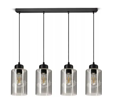 Produktbild von FKL DESIGN Home Deco Deckenlampe Deckenleuchte Schwarz 4-flammig E27 Glas Lampenshirm Lampe aus Serie N535 (DDH4)