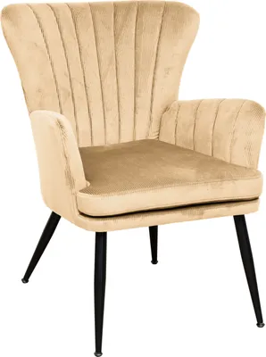 Image de Fauteuil de salon en velours côtelé Chaise rembourrée avec accoudoirs SANSA Beige