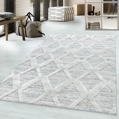 Produktbild von Wohnzimmerteppich, Designerteppich mit kurzem Flor, Schlingengarn, Rautenmuster 80 x 250 cm